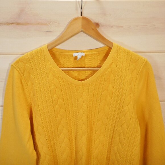 Talbots Women's size M Cotton Sweater Yellow V-Neck Long Sleeve Cable Knit - Picture 2 of 10
